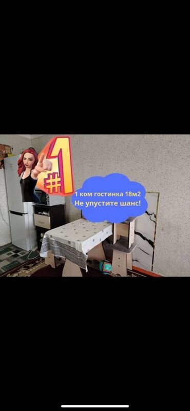1 комнатная квартира в канте: 1 комната, 18 м², Общежитие и гостиничного типа, 4 этаж, Косметический ремонт