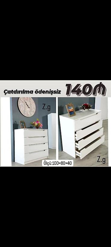 Komodlar: Ağ rəngli 4 çekmecəli komod - Ölçü: 100×80×40 sm - Minimalist dizayn — 1