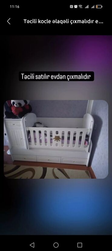 Sifarişlə mebel: Oğlan və qız üçün, İşlənmiş, Dördbucaq, Beşik, Dəstsiz, Matras ilə, Yellənmə mexanizm ilə