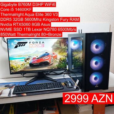 Mətbəx texnikası: DDR5 Core i5 14600KF RTX5060 Gaming Masaüstü Kompüter YEPYENİ! 1il