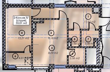 2 комнаты, 55 м², Элитка, 12 этаж, ПСО (под самоотделку)