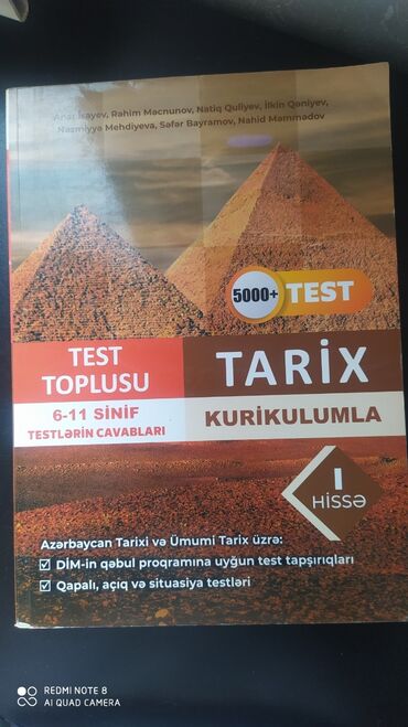 Kitablar, jurnallar, CD, DVD: Tarix kitabı.bütun ders vəsaitləri test toplusu ünvan .nizami m. əlaqə