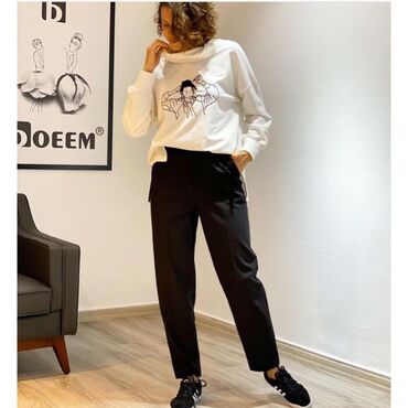 турецкий брюки: Свитшот, Оверсайз, Турция, цвет - Белый, M (EU 38), L (EU 40), XL (EU 42)