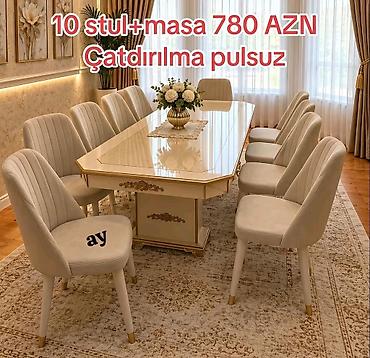 Yemək otağı dəsti – 10 stul + masa - Komplekt: 10 ədəd stul və iri lalafo.az -da Yemək otağı dəsti – 10 stul + masa - Komplekt: 10 ədəd stul və iri