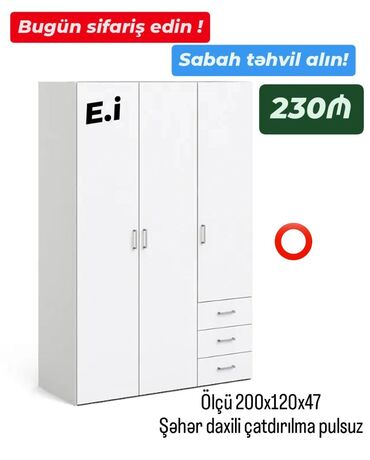 qar: Yeni, Açılan, 3 qapılı Qarderob, paltar dolabı