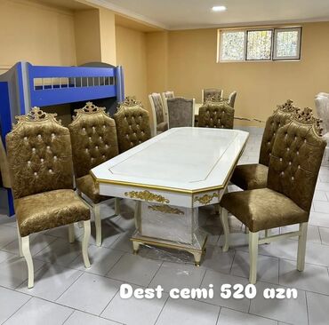 Masa və oturacaq dəstləri: Qonaq otağı üçün, Yeni, Açılmayan, Dördbucaq masa, 6 stul — 12