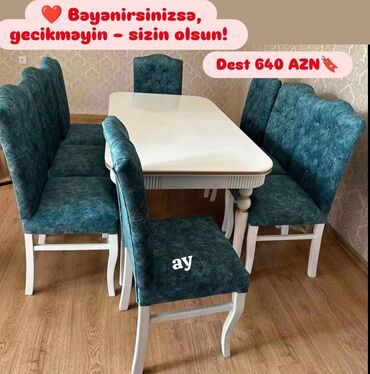 Комплекты столов и стульев: MDF masa ölçü 90×160×2+8 oturacaq ✅ Parça seçimi mövcuddur 🚚