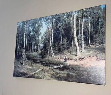 картины из дерева: Картина "Ручей в березовом лесу" по репродукции картина Шишкина