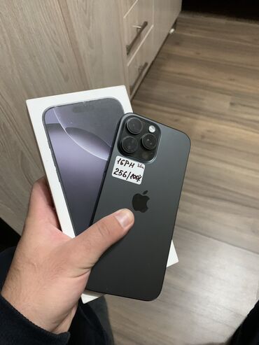 15 айфон: IPhone 16 Pro Max, Колдонулган, 256 ГБ, Black Titanium, Куту, 100 %