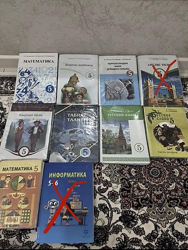 Учебники: Школьные учебники для 3–10 классов. Одна книга по 150 сом (указано на — 4