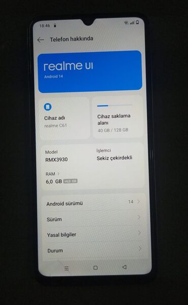 mini telfonlar: Realme C61, 64 GB, rəng - Qızılı, Barmaq izi