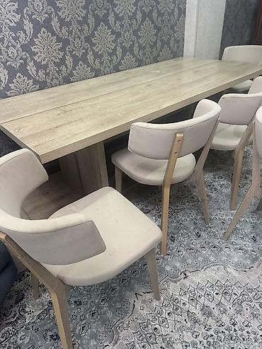 study table: Обеденный комплект: большой прямоугольный стол + 6 мягких стульев - — 3