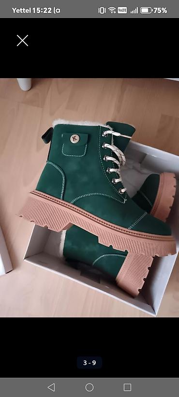 Gležnjače: Ženske zimske čizme do članka - Boja: tamnozelena gornjište, bež đon — 3