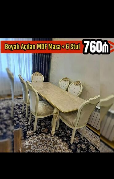 Masa və oturacaq dəstləri: Qonaq otağı üçün, Yeni, Açılmayan, Dördbucaq masa, 6 stul — 20