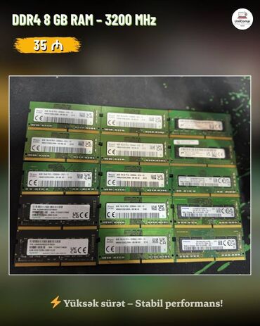 irsad telecom notebook qiymetleri: Operativ yaddaş (RAM) 8 GB, 3200 Mhz, DDR4, Noutbuk üçün