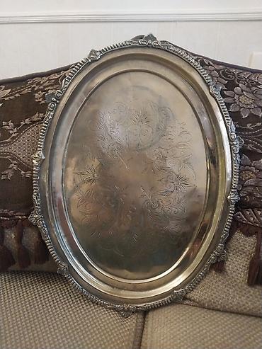 Oval metal servis qabı/tray - Material: Metal (gümüşü rəng)