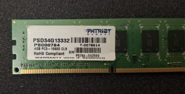 laptop ddr3 ram: Operativ yaddaş (RAM) Patriot Memory, 4 GB, 1333 Mhz, DDR3, PC üçün, İşlənmiş