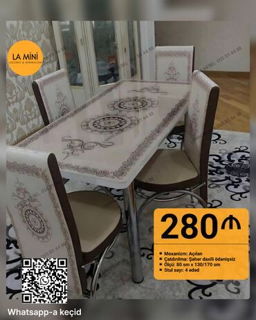 столы и стулья в баку: Новый, Раскладной, Прямоугольный стол, 4 стула