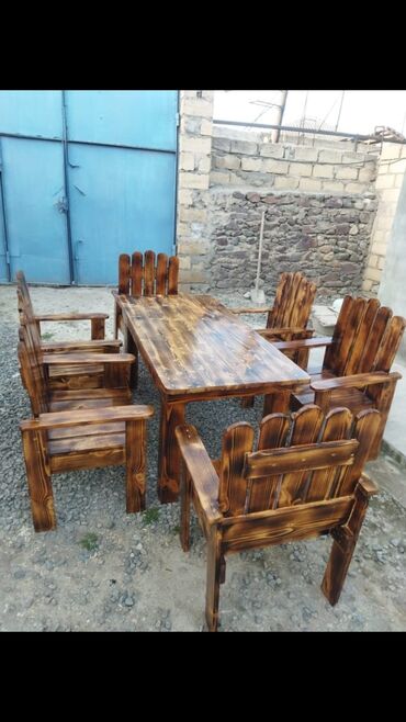 Bağ, çöl masa və oturacaq dəstləri: Yeni, Dördbucaq masa, Açılmayan, Stullar ilə, Taxta, Azərbaycan — 15