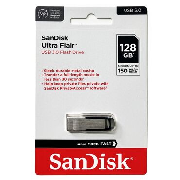 noutbuk çantaları: Flash kart Sandisk, 128 GB, USB 3.0, Yeni