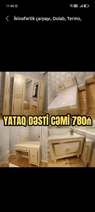 Yataq otağı dəstləri: İkinəfərlik çarpayı, Dolab, Termo, 2 tumba, Azərbaycan, Yeni — 28