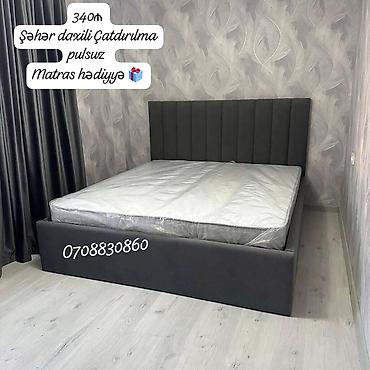 Çarpayılar: Müasir dizaynlı iki nəfərlik çarpayı dəsti. Model tünd boz rəngdədir — 1