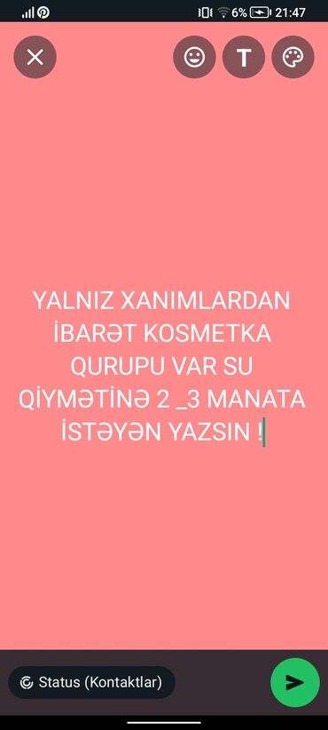 satış məsləhətçisi: Satış məsləhətçisi tələb olunur, Yalnız qadınlar üçün, İstənilən yaş, 6 ildən artıq təcrübə, Gündəlik ödəniş