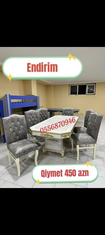 Masa və oturacaq dəstləri: Qonaq otağı üçün, Yeni, Açılan, Dördbucaq masa, 6 stul — 28