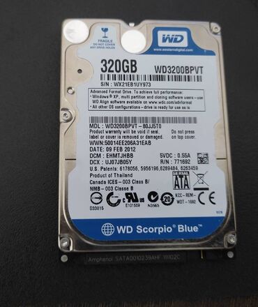 жесткий диск для ноутбука hdd: Маалымат алып жүрүүчү, Колдонулган, Western Digital (WD), HDD, 2.5", Ноутбук үчүн