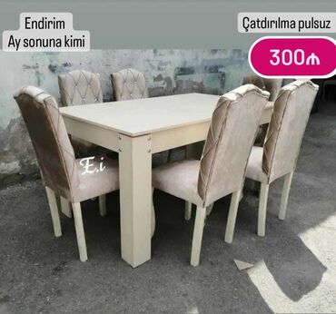 ağ stullar: Qonaq otağı üçün, Açılmayan, Dördbucaq masa, 4 stul