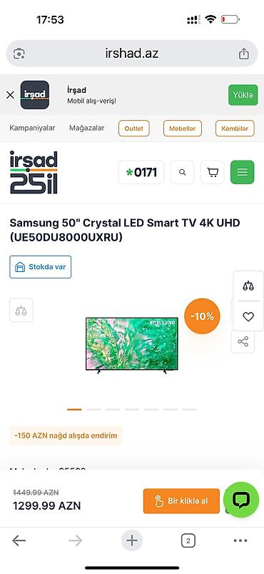 samsung a43: Yeni Televizor Samsung 50" 4K (3840x2160), Ünvandan götürmə — 4