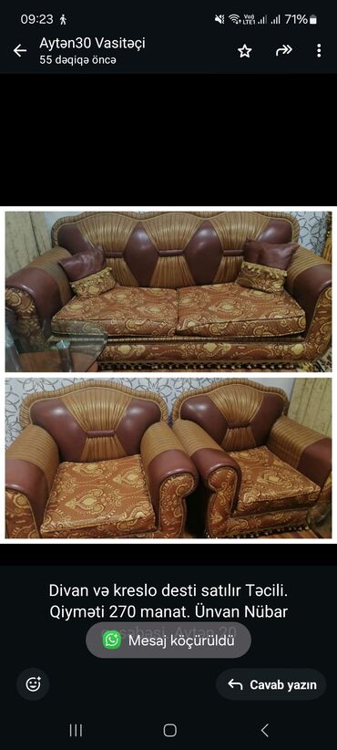 Sifarişlə dolablar: İşlənmiş, Divan, 2 kreslo