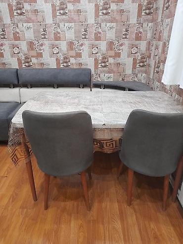 metbex ustolu: Mətbəx dəsti – künc divan, masa və 2 stul - Künc divan: L formalı, 3 — 3