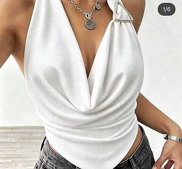 dylan blue: Majica crop top bez rukava sa drapiranim „waterfall“ dekolteom i — 3