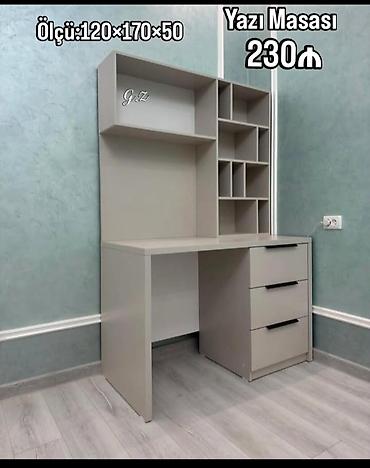 ofis stulları: Yazı masası – 230 ₼ Ölçü: 120 × 170 × 50 sm Xüsusiyyətlər: - — 1