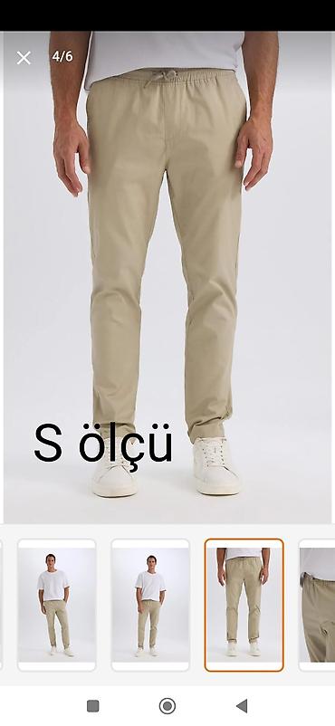 yaşıl şalvar: Kişi şalvarı – bej rəng - Model: düz kəsim, gündəlik/relaks stil - — 1