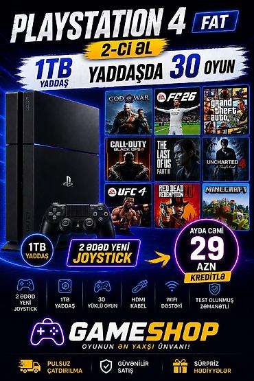 playstation joystick: PlayStation 4 FAT – 1TB yaddaşlı, yaddaşda 30 oyun Komplekt: - — 1
