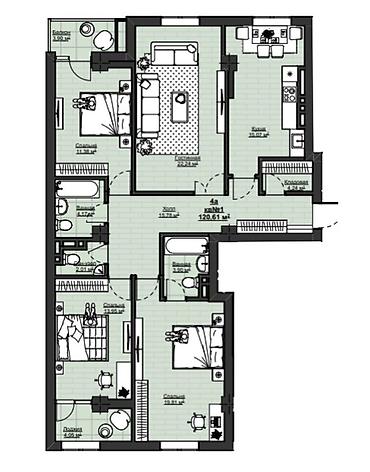 ауца: 4 комнаты, 121 м², АУЦА Элитка, 2 этаж, ПСО (под самоотделку) — 2