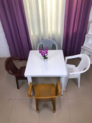 Bağ, çöl masa və oturacaq dəstləri: Yeni, Kvadrat masa, 4 stul, Açılmayan, Stullar ilə, Plastik, Azərbaycan — 7