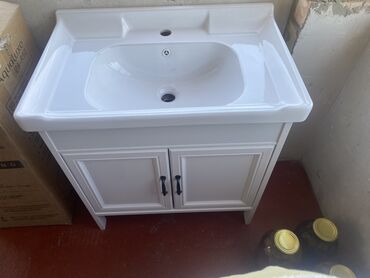 шкаф для документов со стеклом: Тумба для ванны, С раковиной, цвет - Белый