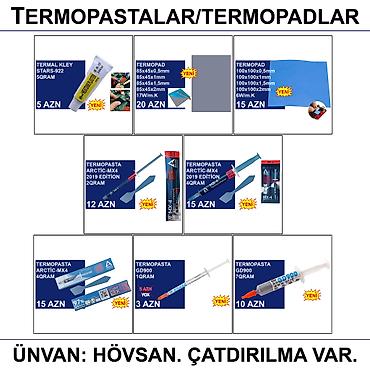 Комплектующие для ПК: Termopastalar və Termopadlar 📍Ünvan: Bakı şəh, Suraxanı ray, Hövsan — 1