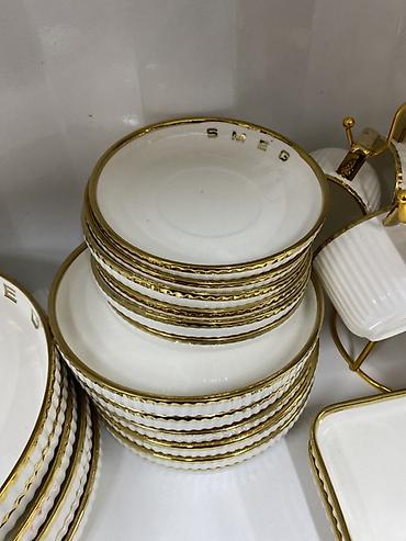 Наборы посуды и сервизы: Набор столовой посуды Smeg, фарфор/керамика, белый цвет с золотистым — 3
