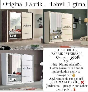 Dolablar: Yeni, 2 qapılı, Kupe, Düz dolab