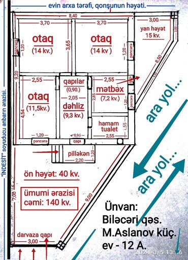 2 otaq satıram: Biləcəri 3 otaqlı, 72 kv. m, Orta təmir