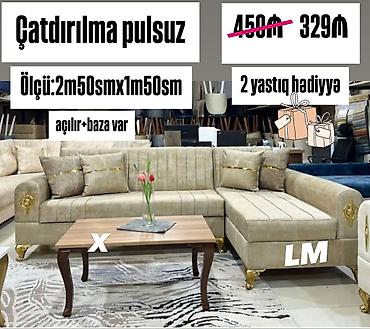 Künc divan – açılır və bazalı model. - Ölçü: 2 m 50 sm x 1 m 50 sm -