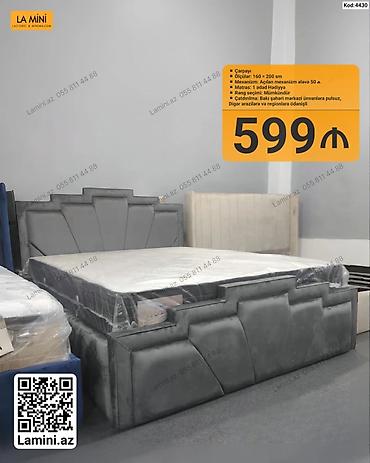 Ev üçün mebel: Çarpayı – modern dizaynlı, yumşaq üzlük - Ölçü: 160 × 200 sm - — 1