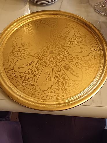 şirə ceken: Qızılı rəngdə dekorativ metal sini/tray - Material: metal, qızılı — 2