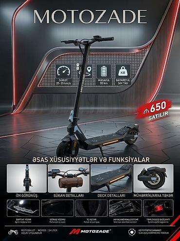 MOTOZADE elektrik skuteri - Sürət: 25–35 km/s - Tək şarjla məsafə: 20