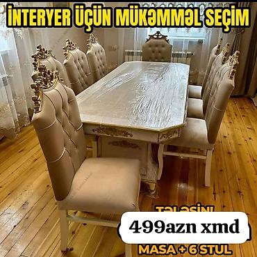 çay evi divan: Klassik üslubda yemək otağı dəsti – masa və 6 stul. - Rəng: krem/bej — 1