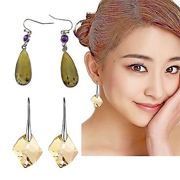 Сөйкөлөр: Серьги сөйкөлөр Подвески с кристаллами нежного золотистого оттенка — — 6